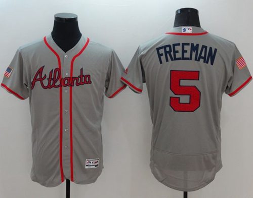 Braves #5 Freddie Freeman Grey Fashion Stars & Stripes Flexbase Authentic Stitched MLB Jersey - Click Image to Close